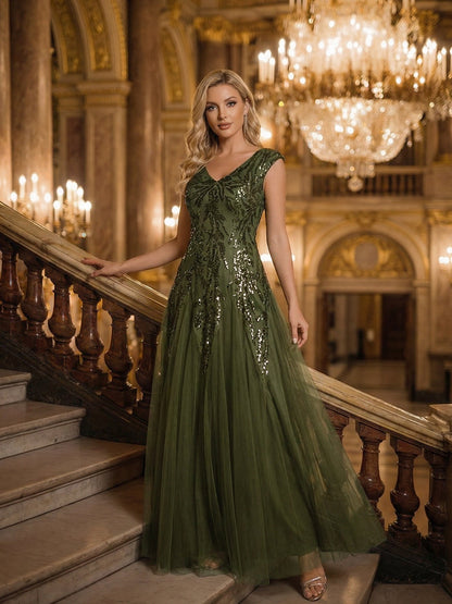 ever FREYA|Embroidered Sequin Cap Sleeve High Stretch Evening Dress