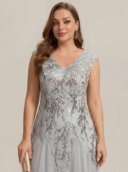 pretty FREYA|Plus Size Glitter High Stretch Cap Sleeve Tulle Mother of the Bride Dress