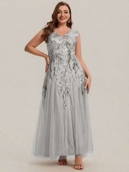 ever FREYA|Embroidered Sequin Cap Sleeve High Stretch Evening Dress