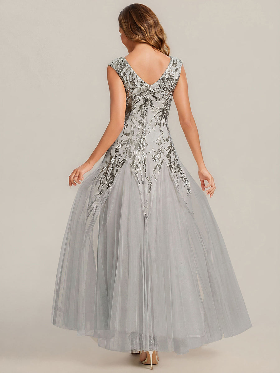 ever FREYA|Glitter Embroidered Cap Sleeve High Stretch Mother of the Bride Dress