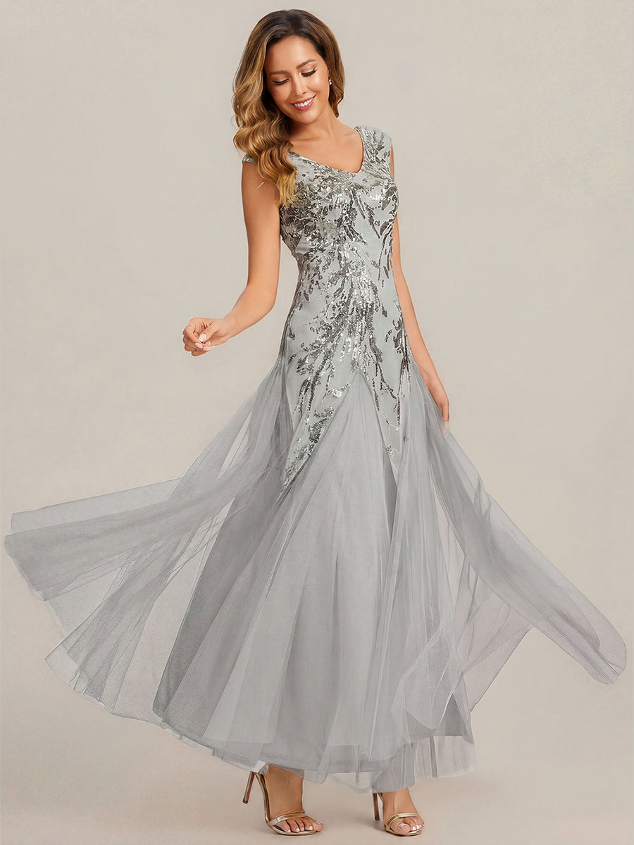 ever FREYA|Glitter Embroidered Cap Sleeve High Stretch Mother of the Bride Dress