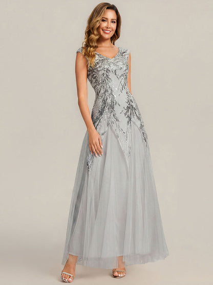 ever FREYA|Glitter Embroidered Cap Sleeve High Stretch Mother of the Bride Dress