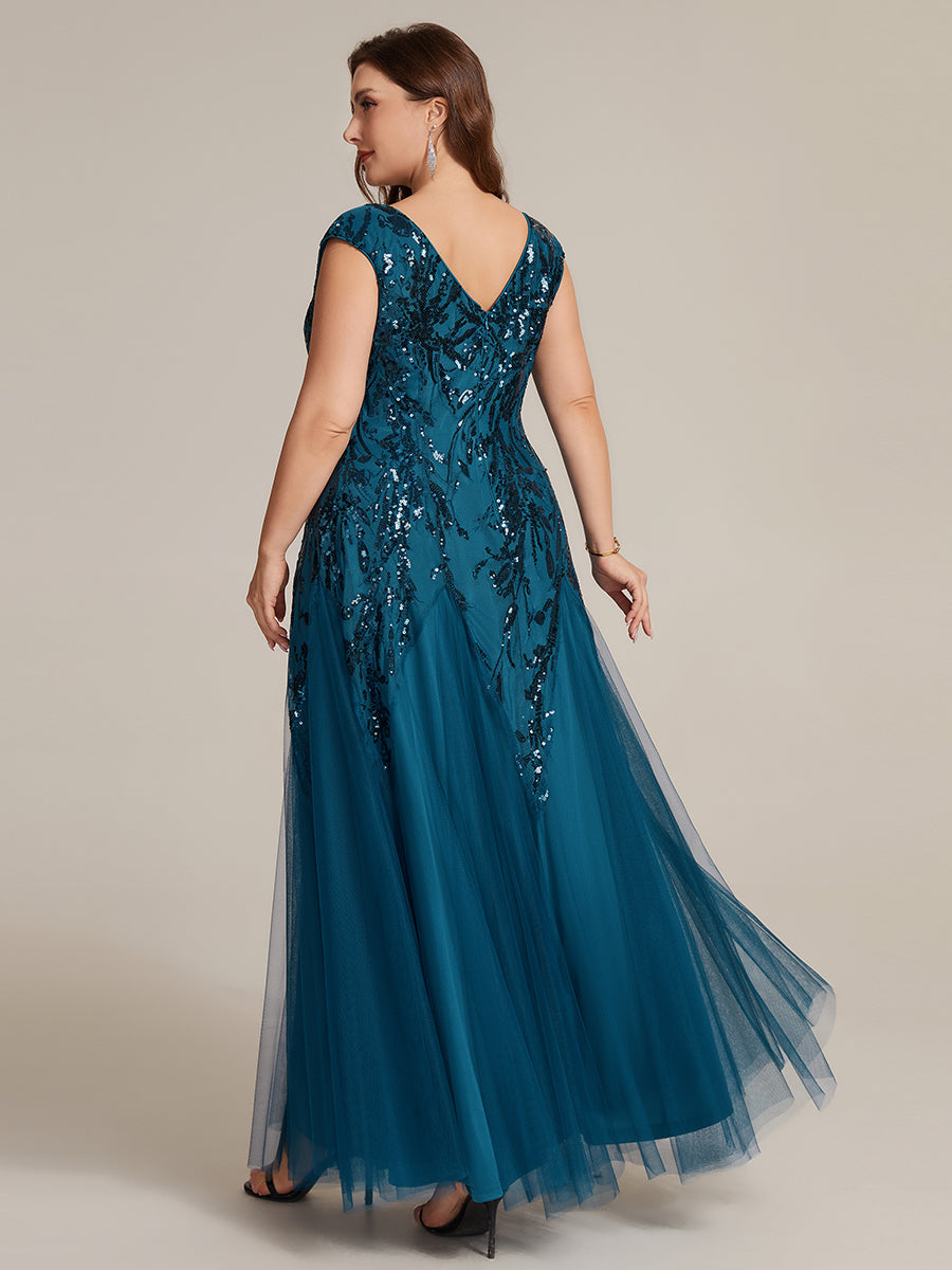 ever FREYA|Glitter Embroidered Cap Sleeve High Stretch Mother of the Bride Dress