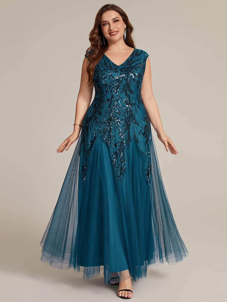 ever FREYA|Embroidered Sequin Cap Sleeve High Stretch Evening Dress