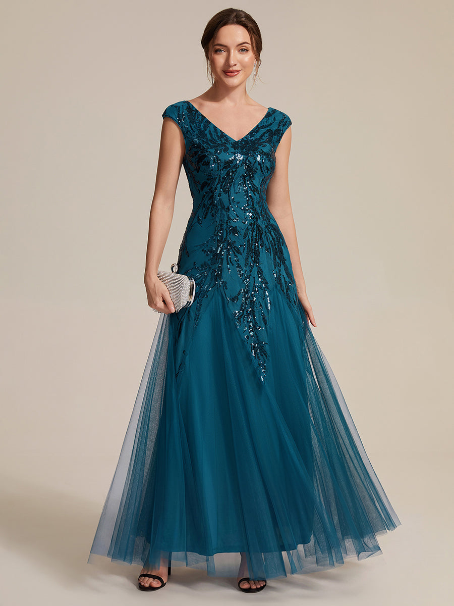 ever FREYA|Glitter Embroidered Cap Sleeve High Stretch Mother of the Bride Dress