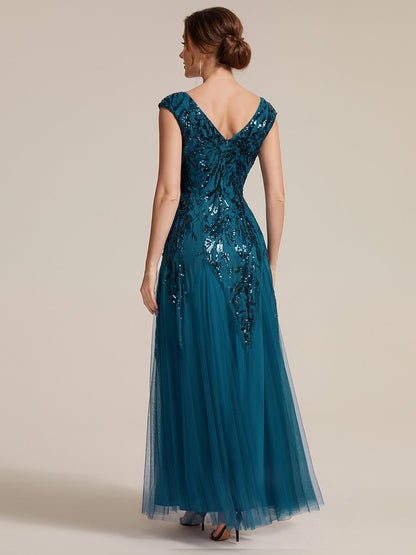 ever FREYA|Glitter Embroidered Cap Sleeve High Stretch Mother of the Bride Dress