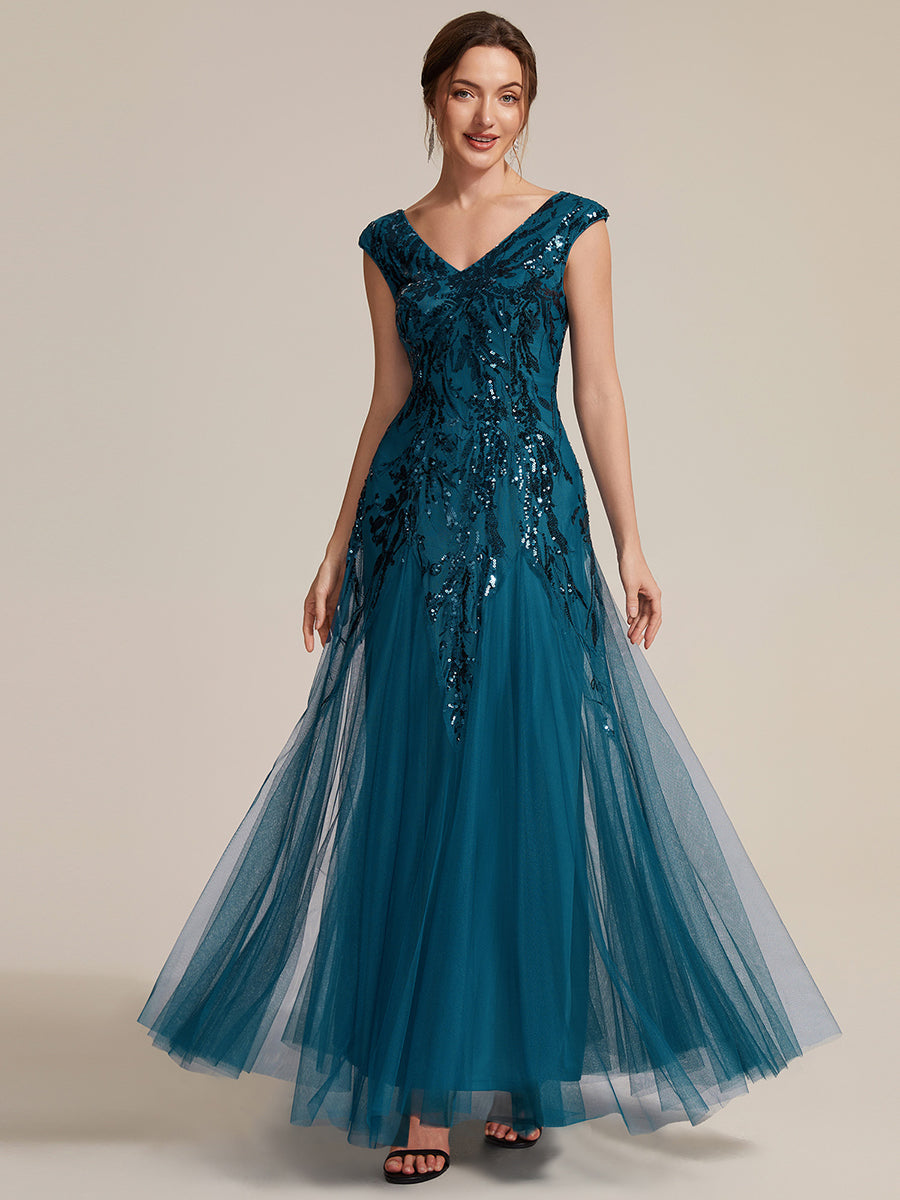 ever FREYA|Glitter Embroidered Cap Sleeve High Stretch Mother of the Bride Dress
