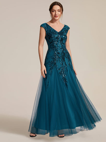ever FREYA|Embroidered Sequin Cap Sleeve High Stretch Evening Dress
