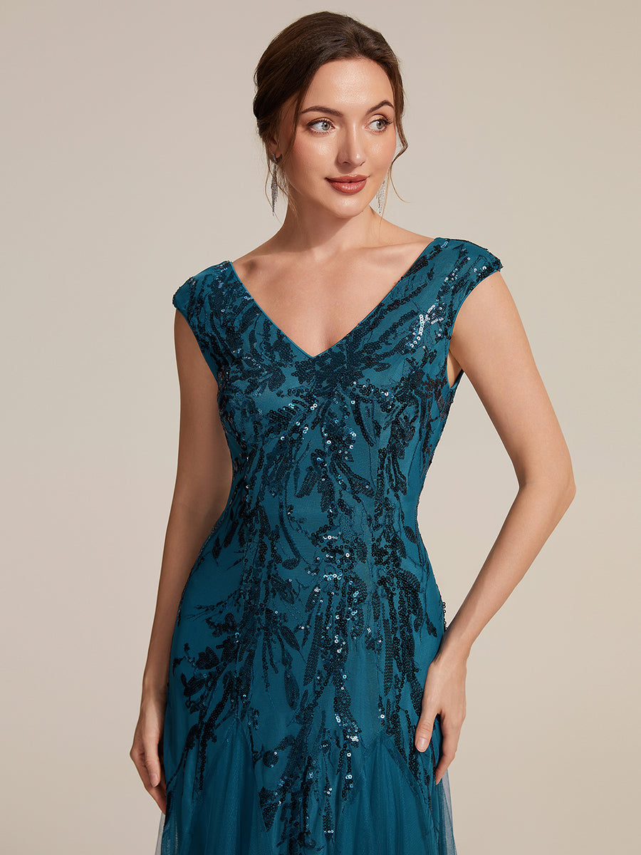ever FREYA|Glitter Embroidered Cap Sleeve High Stretch Mother of the Bride Dress