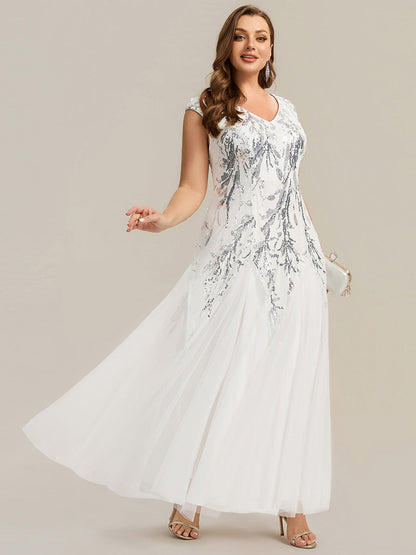 ever FREYA|Glitter Embroidered Cap Sleeve High Stretch Mother of the Bride Dress