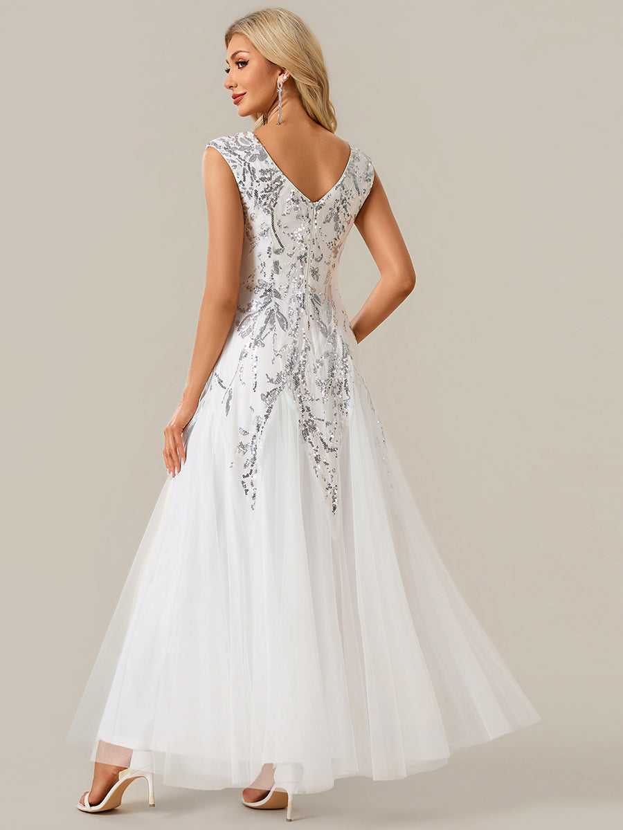 ever FREYA|Embroidered Sequin Cap Sleeve High Stretch Evening Dress