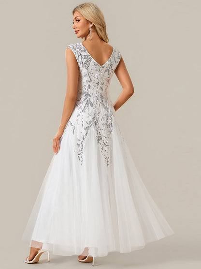 ever FREYA|Glitter Embroidered Cap Sleeve High Stretch Mother of the Bride Dress