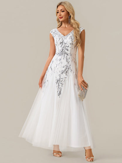 ever FREYA|Embroidered Sequin Cap Sleeve High Stretch Evening Dress