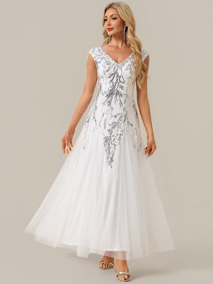 ever FREYA|Glitter Embroidered Cap Sleeve High Stretch Mother of the Bride Dress