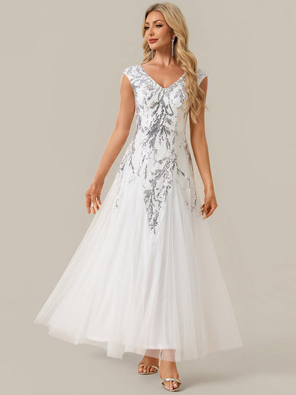 ever FREYA|Glitter Embroidered Cap Sleeve High Stretch Mother of the Bride Dress