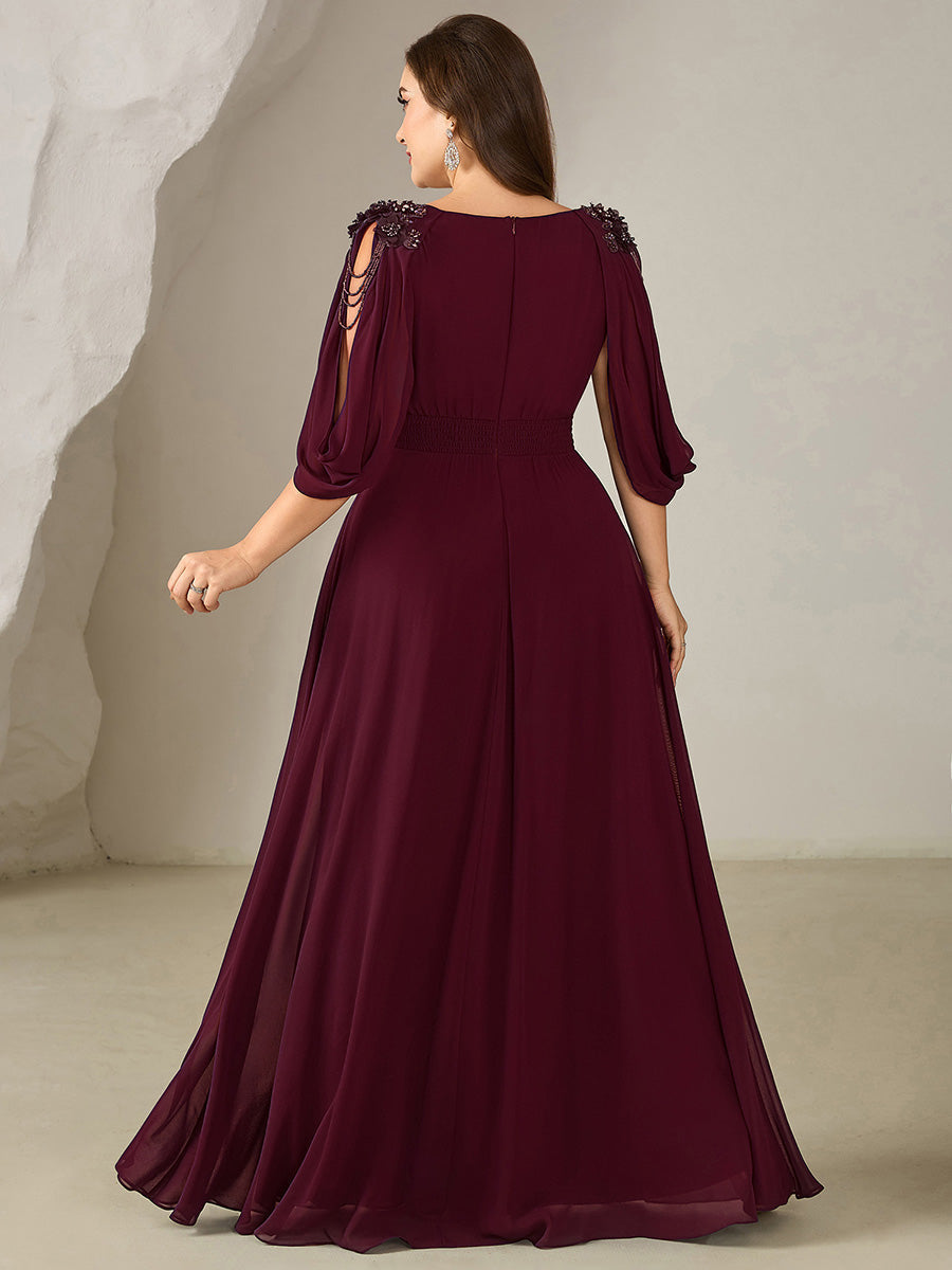 pretty LOLA|Plus Size Floral Chiffon See-Through Sleeve Evening Dress