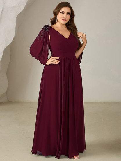 ever LOLA|Floral Chiffon Shoulder-Drape Evening Dress