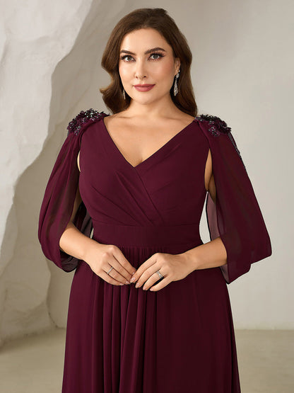 ever LOLA|Floral Chiffon Shoulder-Drape Evening Dress