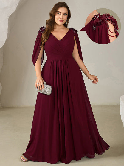 pretty LOLA|Plus Size Floral Chiffon See-Through Sleeve Evening Dress