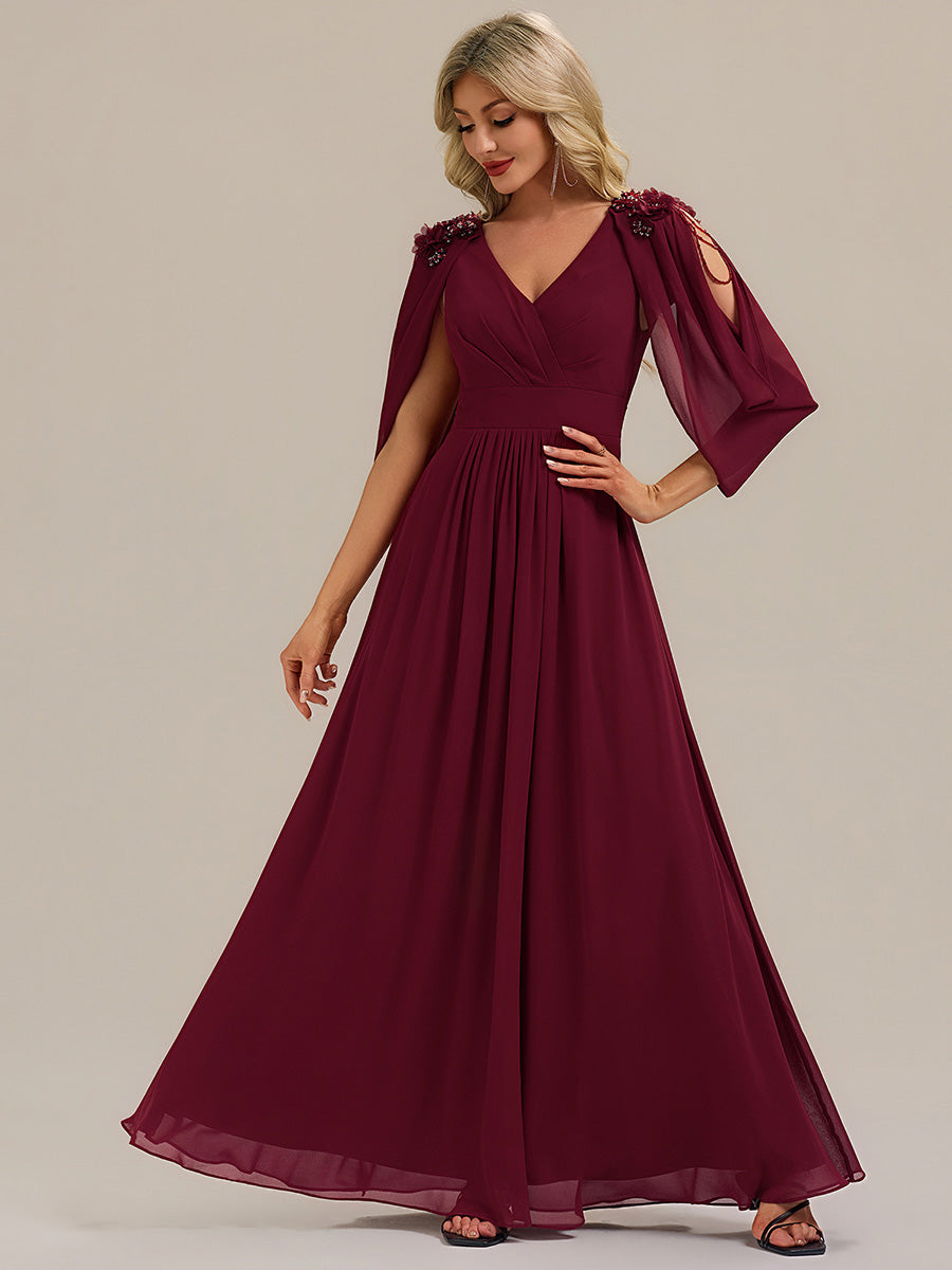 ever LOLA|Floral Chiffon Shoulder-Drape Evening Dress