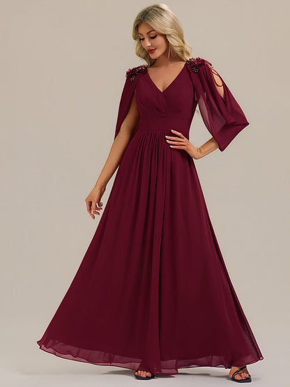ever LOLA|Floral Chiffon Shoulder-Drape Evening Dress