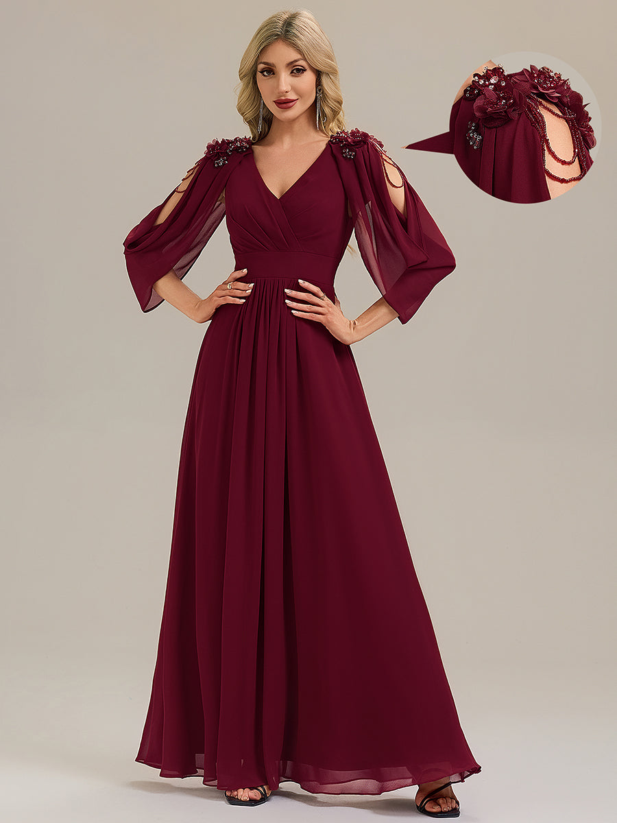 ever LOLA|Floral Chiffon Shoulder-Drape Evening Dress