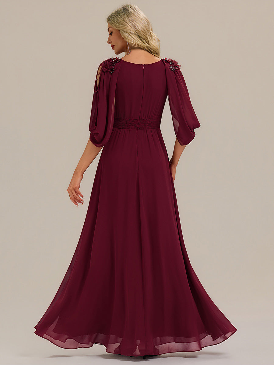 ever LOLA|Floral Chiffon Shoulder-Drape Evening Dress