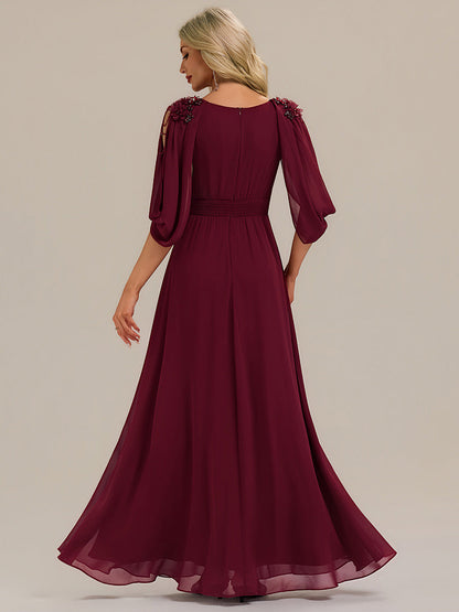 ever LOLA|Floral Chiffon Shoulder-Drape Evening Dress