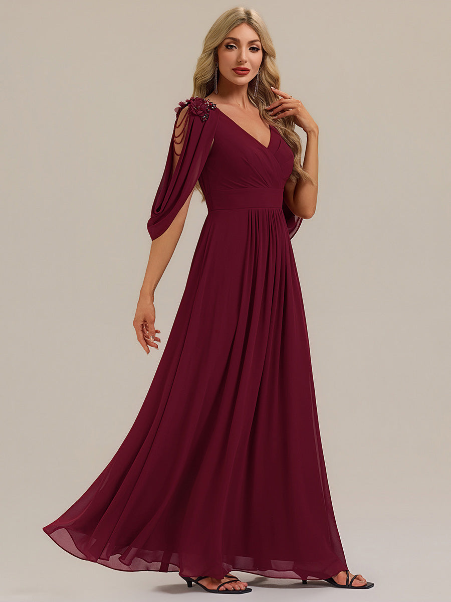 ever LOLA|Floral Chiffon Shoulder-Drape Evening Dress