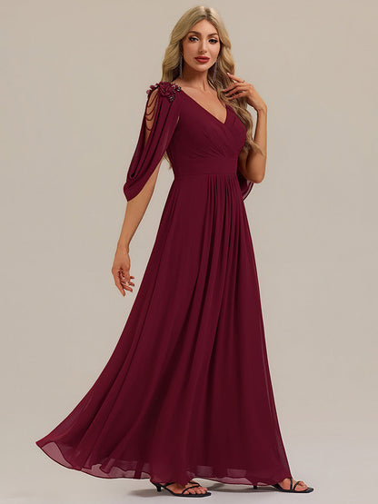 ever LOLA|Floral Chiffon Shoulder-Drape Evening Dress