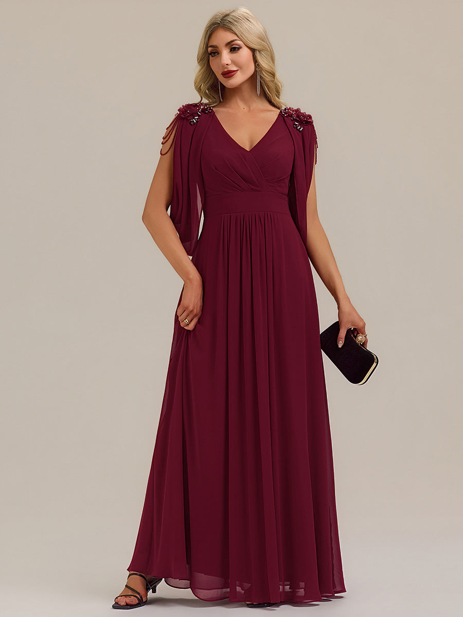 ever LOLA|Floral Chiffon Shoulder-Drape Evening Dress