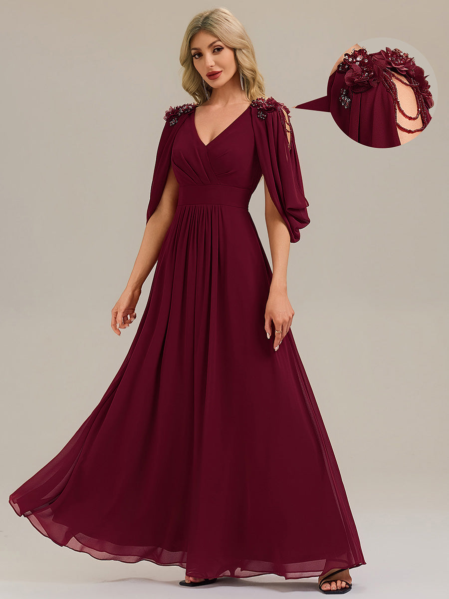 ever LOLA|Floral Chiffon Shoulder-Drape Evening Dress