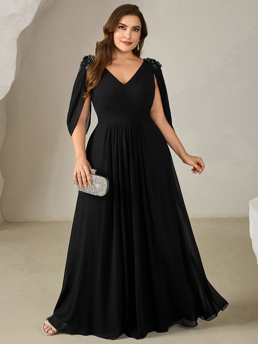 ever LOLA|Floral Chiffon Shoulder-Drape Evening Dress