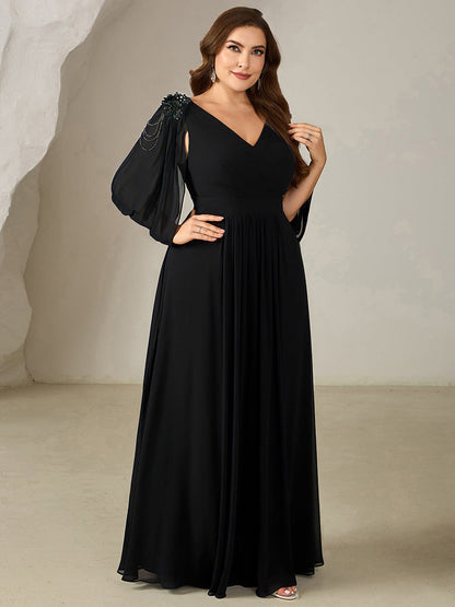 ever LOLA|Floral Chiffon Shoulder-Drape Evening Dress