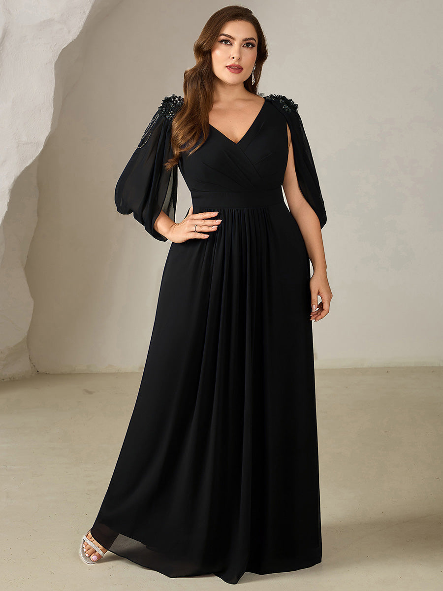 ever LOLA|Floral Chiffon Shoulder-Drape Evening Dress