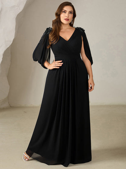 ever LOLA|Floral Chiffon Shoulder-Drape Evening Dress