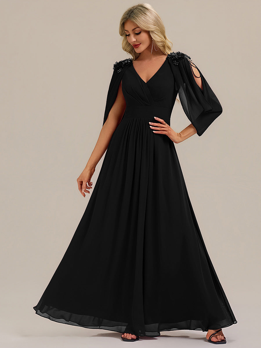 ever LOLA|Floral Chiffon Shoulder-Drape Evening Dress