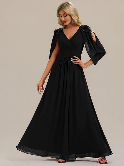 ever LOLA|Floral Chiffon Shoulder-Drape Evening Dress
