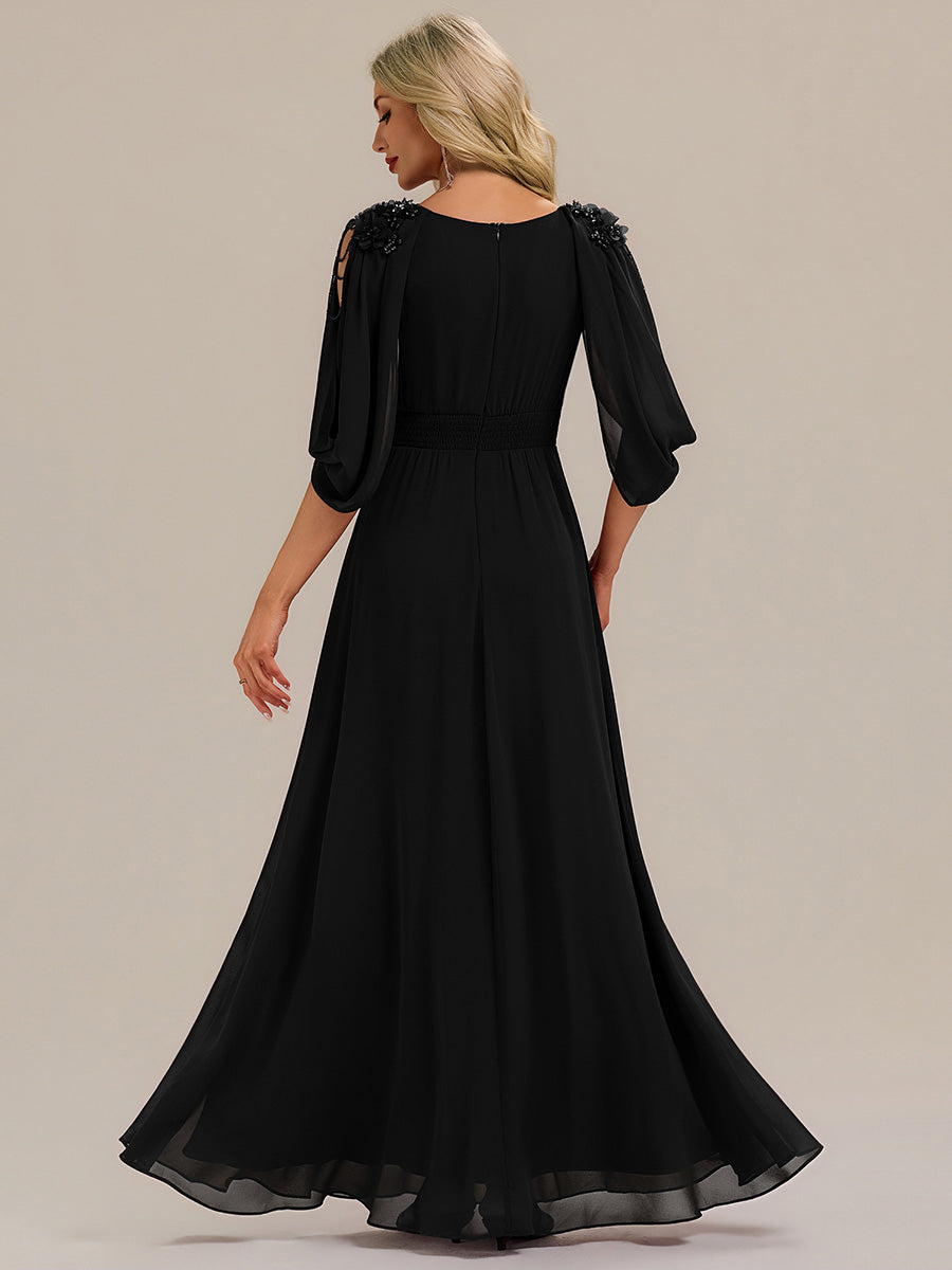 ever LOLA|Floral Chiffon Shoulder-Drape Evening Dress