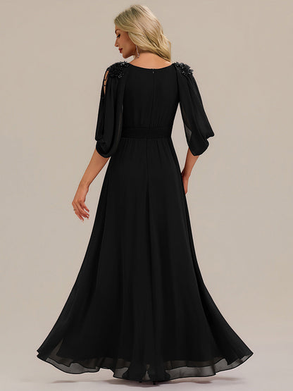 ever LOLA|Floral Chiffon Shoulder-Drape Evening Dress
