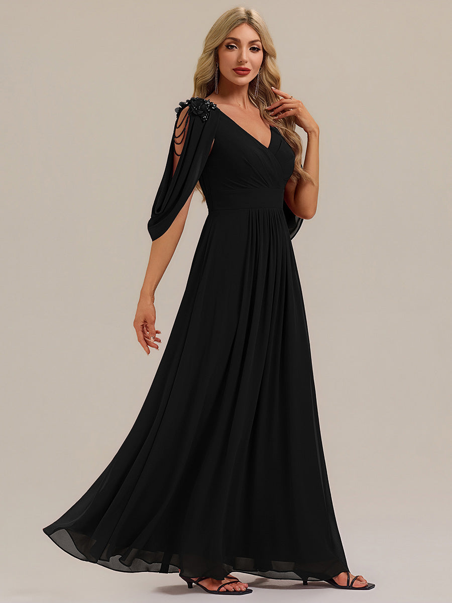 ever LOLA|Floral Chiffon Shoulder-Drape Evening Dress