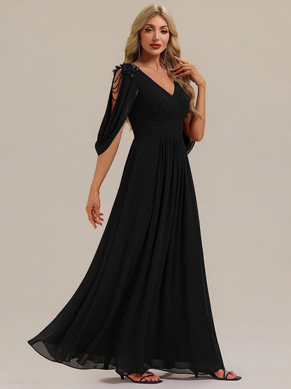ever LOLA|Floral Chiffon Shoulder-Drape Evening Dress