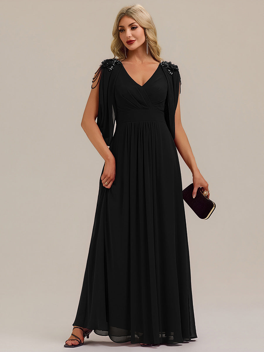 ever LOLA|Floral Chiffon Shoulder-Drape Evening Dress