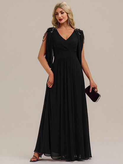 ever LOLA|Floral Chiffon Shoulder-Drape Evening Dress