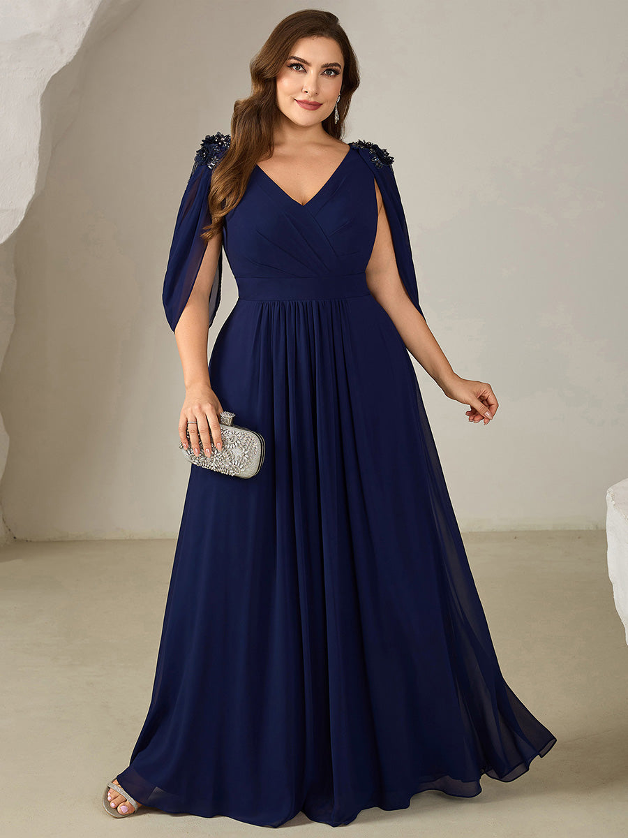 ever LOLA|Floral Chiffon Shoulder-Drape Evening Dress