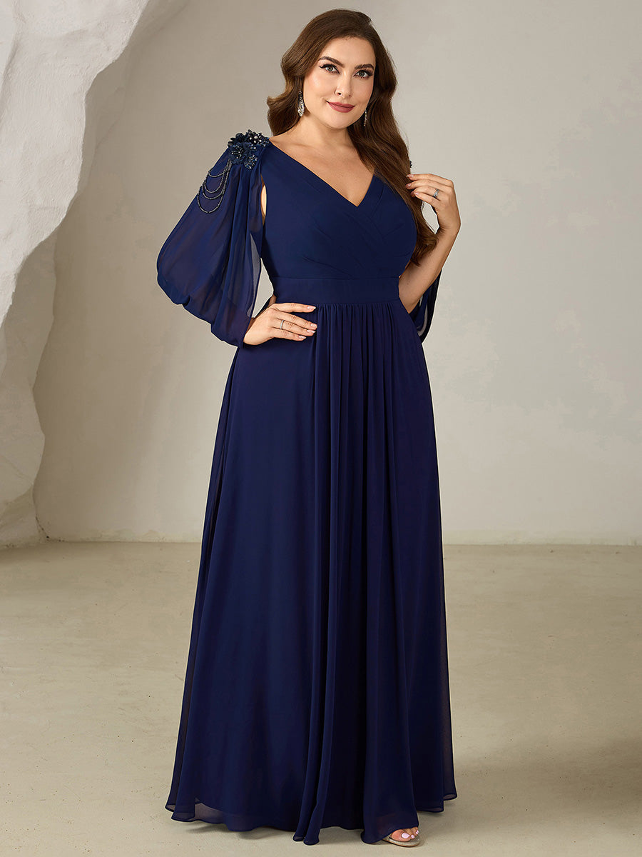 ever LOLA|Floral Chiffon Shoulder-Drape Evening Dress