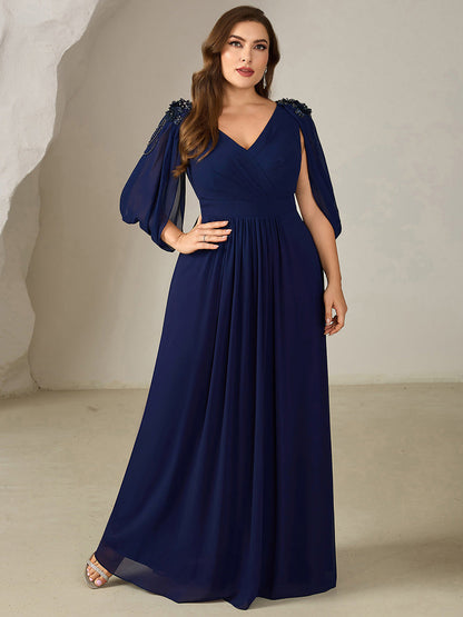 pretty LOLA|Plus Size Floral Chiffon See-Through Sleeve Evening Dress