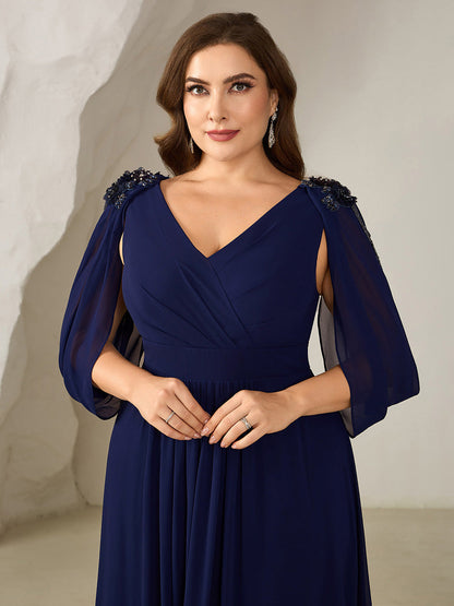 ever LOLA|Floral Chiffon Shoulder-Drape Evening Dress
