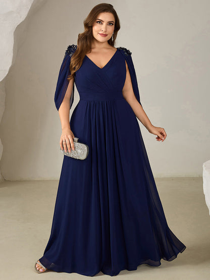 pretty LOLA|Plus Size Floral Chiffon See-Through Sleeve Evening Dress