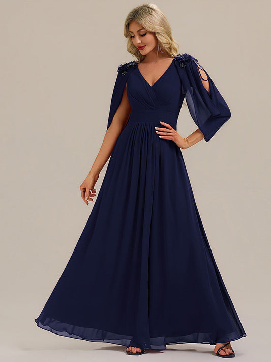 ever LOLA|Floral Chiffon Shoulder-Drape Evening Dress